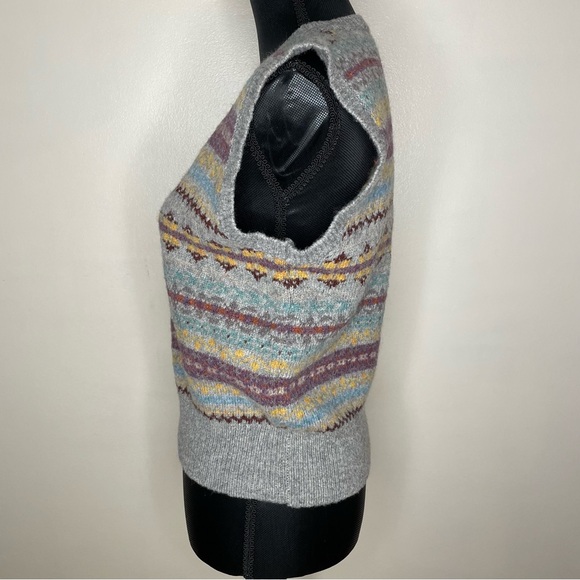 Vintage Claude Vernet Sweater Vest Shetland Wool V Neck Gray Black Size Large - Picture 3 of 7